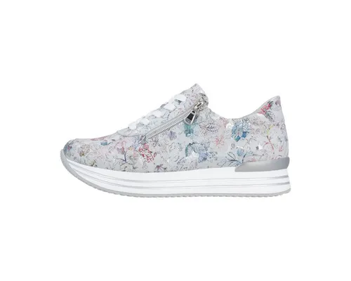 REMONTE Plateausneaker für Damen, Gr. 41, hellgrau multicolor - Stylische Plateausneaker aus Veloursleder mit floralem Design. Komfortabel mit Wechselfußbett und gepolsterter Innensohle – ideal für jeden Freizeitanlass.