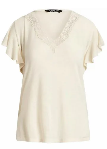 LAUREN RALPH LAUREN SIGLAY LINEN V-Neck Ruffle Shirt Top Bluse S - Elegante Bluse aus leichter Leinenmischung für Damen, ideal für jede Gelegenheit. Pflegeleicht und atmungsaktiv, perfekt für den Sommer.