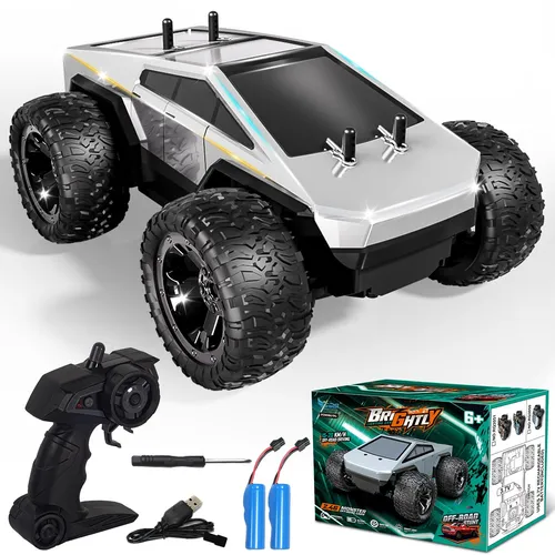Esun RC-Auto Monster Truck Ferngesteuert 1:18 mit LED - RC-Auto, 2,4 GHz, bietet 20 Minuten Fahrspaß mit wiederaufladbaren Akkus. Ideal für unebenes Terrain dank Stoßdämpfer und robusten Reifen – das perfekte Geschenk für Kinder ab 3 Jahren!