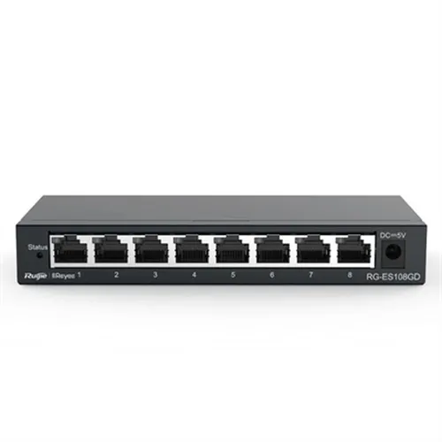 Ruijie RG-ES108GD Switch - 8-Port Gigabit Switch für optimale Netzwerkgeschwindigkeit, kompakt und ideal für kleine Büros oder Heimnetzwerke.