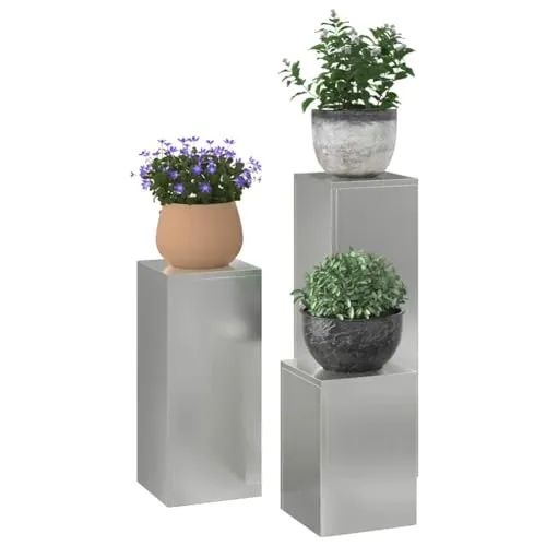 vidaXL Metall Pflanzenständer Set von 3 – Modernes Würfeldesign - Garten-Zubehör: Stilvolles Pflanzenständer Set aus wetterfestem galvanisierten Stahl, in 3 Höhen (35 cm, 55 cm, 75 cm) für elegante Präsentation im Freien.