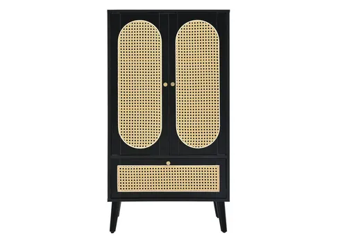 HAUSS SPOLE Sideboard 60*40*110cm mit Rattan-Design, 2 Türen und 1 Schublade, Schwarz