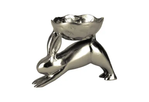 EGLO Living Dekoobjekt Ambalava, Schale mit Osterhase - Deko-Objekte für ein fröhliches Osterfest, aus hochwertigem Aluminium in Silber, ideal für eine einladende Frühlingsatmosphäre.