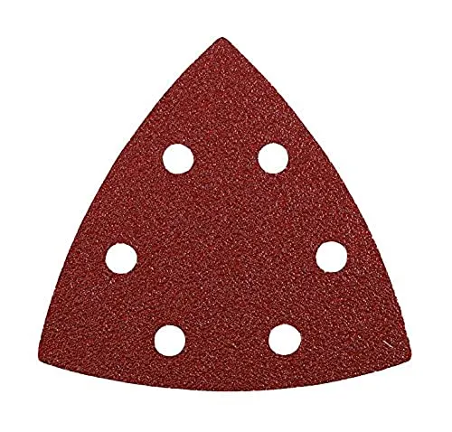 kwb Schleifdreiecke 93 mm aus Edelkorund mit Körnung 40, 120, 240, werkzeuglosem Wechsel, Kunstharz-Verleimung und verstärktem Papierträger für den groben und mittelfeinen Schliff von Holz und Metall
