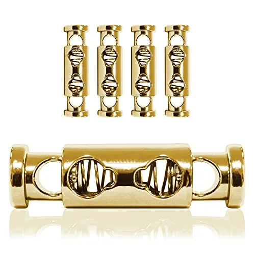 Kordel-Stopper Metall, Set aus 4 Stück, Kordel-Klemme, gerade Form (Doppel-Loch) für Seile, Jacken, Hand-Taschen, Farbe: Gold