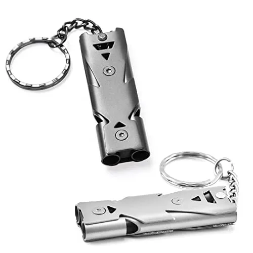 Zeayebsr 2 Stück Notfallpfeife aus Edelstahl High Decibel Signalpfeife,150db Outdoor Notfall Schlüsselbund Pfeife für Outdoor Überleben Camping Wandern Hundetraining (Schwarz und grau)