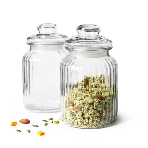 Sendez 2 Vorratsgläser 1,1L mit Deckel Bonbonglas Vorratsgefäß Glasbehälter Aufbewahrungsglas Keksdose Vorratsgläser
