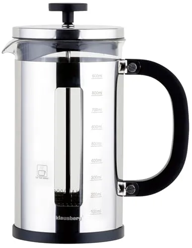 Klausberg Teezubereiter Kaffeebereiter French Press 1L / 9 Tassen, Kaffeepresse aus Edelstahl und Glas, Kaffeekanne, Teekanne, Teebereiter, French Press filter, Teekocher, Silber (KB-7703)