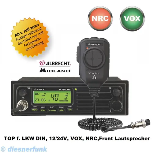 Albrecht AE 6491 NRC inkl. VOX Mikrofon CB Funkgerät 12/24V DIN Freisprechen TOP