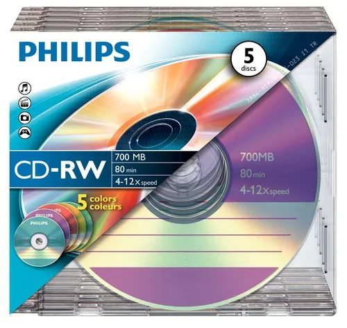 Philips CD-RW 12cm 1x5 Philips CD-RW 80Min 700MB 4-12x SL Colour