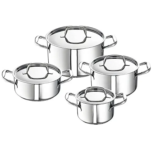 Schulte-Ufer Finesse Topfset, Edelstahl, 4 TLG - Kochtöpfe mit energiesparendem ecotherm Allherd-Aluminium-Kapselboden, ideal für alle Herdarten und ausgestattet mit praktischer Innenskalierung.