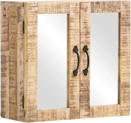 massivum Badspiegel Caribou - Eleganter Badspiegelschrank aus massivem Mango-Holz, 2-türig, bereits aufgebaut und ideal für stilvolle Badezimmer mit begrenztem Platz.