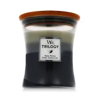 Yankee Candle WoodWick Trilogy-Duftkerze - Warm Woods - Kerzen im Glas mit knisterndem Holzdocht und PlusWick-Innovation für eine gemütliche Atmosphäre. Kombiniert drei Düfte: Fireside, Redwood und Sandalwood Clove. Brenndauer bis zu 60 Stunden.