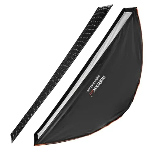 Walimex pro Studio Line Striplight SB QA für Elinchrom – Softbox Streiflicht, Fläche 30x140cm, 49,5cm tief, faltbar, mit Grid, Innen- und Außendiffusor, Speedring, für Aufsteckblitz Studioblitz