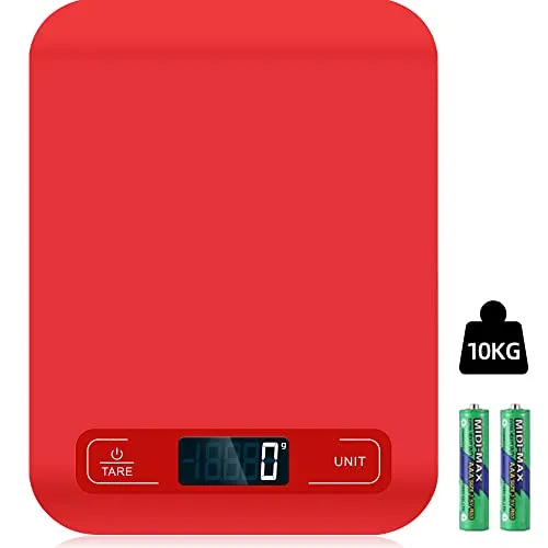 Digitale Küchenwaage mit LCD-Display und Tara-Funktion, Präzise 1g Messung, Rot