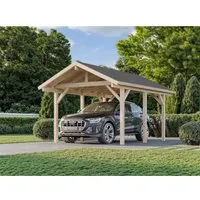 Palmako Robert Einzelcarport 11,7 m² - Hochwertiger Carport mit Satteldach aus tauchgrundiertem Holz in Grau, ideal zum Schutz Ihres Fahrzeugs und für eine stilvolle Gartengestaltung.
