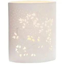 GILDE Tischleuchte Vögel auf Baum - Elegante Porzellanlampe - Nachttischlampe aus edlem Biskuitporzellan, mit einzigartigem Lochmuster für eine behagliche Atmosphäre in jedem Raum.