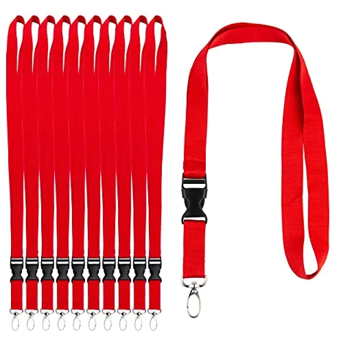 Halskette für Badge-Halter, Schlüsselanhänger, Visitenkarte, Studentenkarte, Buskarte. Packung mit 10 Stück (rot)