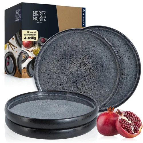 Moritz & Moritz SOLID Speiseteller Set 26 cm - Stilvolles Steinzeug Geschirr - Speiseteller aus Steinzeug (26 cm Ø), backofen- und spülmaschinengeeignet, mit einzigartiger reaktiver Glasur für ein individuelles Restaurant-Feeling zu Hause.