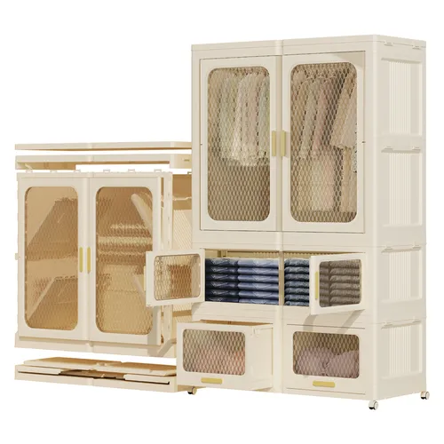 Heikoeco® Kleiderschrank weiss, stapelbarer Garderobenschrank aus hochwertigem Kunststoff mit Schubladen, (1 Stange+ 1 Flügeltür +2 Schublade)