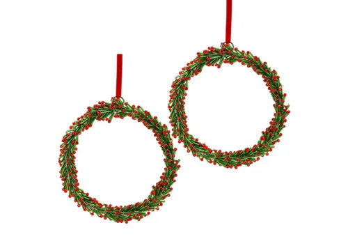 matches21 HOME & HOBBY Dekohänger Weihnachtsanhänger Kreis Kranz, 15 cm aus Glas in Grün & Rot (2 St), Christbaumschmuck Set für Weihnachtsbaum