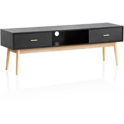 FineBuy Lowboard TV Schrank 150 cm Schwarz - Moderne TV-Kommode in Schwarz und Eiche, ideal für TVs bis 70 Zoll. Mit praktischen Schubladen und Kabeldurchlass für Spielekonsolen.