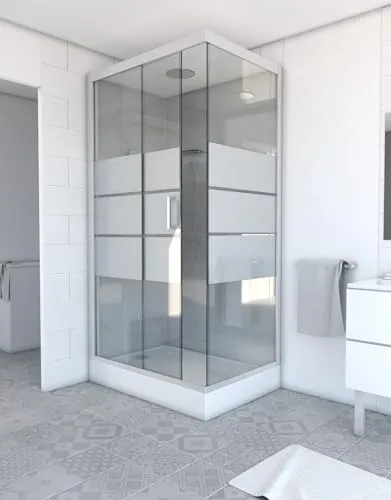 MARWELL Komplettdusche Grey River – Dusche 80 x 110 x 215 cm – Eckdusche mit Fronteinstieg – Duschkabine mit Aluminiumprofilen – Fertigdusche mit Einstiegshöhe 15 cm – Glasdusche Modernes Design