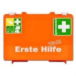 Erste-Hilfe-Koffer Direkt Gemeinde orange - Erste Hilfe Koffer nach DIN 13157, speziell für kleinere Betriebe. Enthält erweiterte Materialien und individuelle Kennzeichnungsmöglichkeiten – ideal für verschiedene Berufsgruppen.