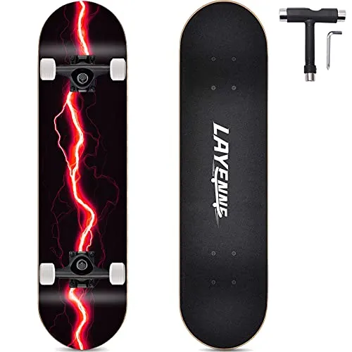 Skateboard Blitz, 31 x 8 Zoll,8-lagiges Ahornbrett, An beiden Enden symmetrisch geneigt,Geeignet für Jungen, Mädchen, Jugendliche, Straße, Erwachsene, Anfänger (Rob)