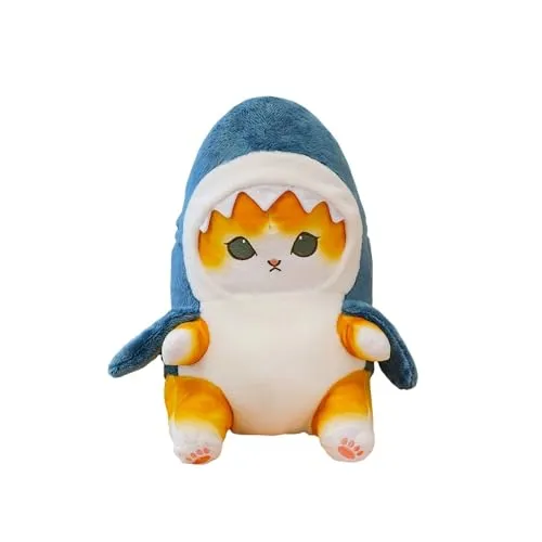 Xshelley 25 cm Hai Katze Plüsch Spielzeug gefüllt Tier Puppe, Kawaii Hai Katze Plüsch Kissen Spielzeug, Weihnachten Halloween Geburtstagsgeschenke für Kinder (Gelb)
