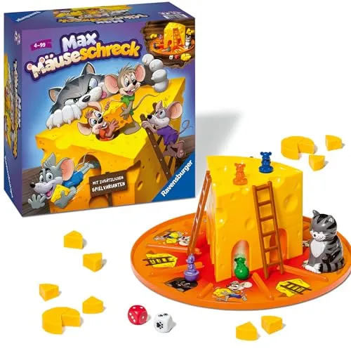 Ravensburger Kinderspiele 24562 - Max Mäuseschreck, abwechslungsreiches Würfelspiel für 2-4 Spieler, ideal für Familien und Kinder ab 4 Jahren