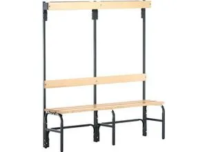 Umkleidebank mit Garderobenteil, 1500 mm breit, anthrazit - Stabile Umkleidebank aus Stahlrohr und Kiefernholz, ideal für Innenräume. Mit Garderobenteil und höhenverstellbaren Gleitern für optimalen Komfort.