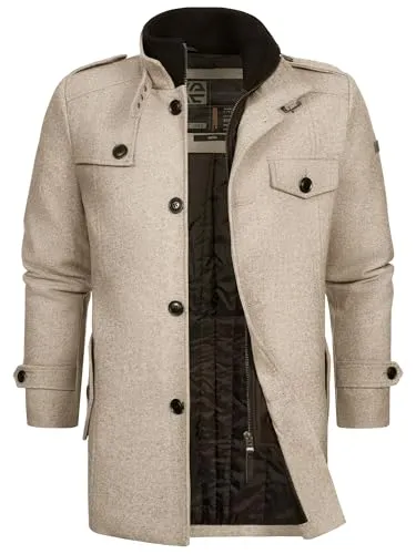 Produktbild Indicode Herren Brandon Kurzmantel mit Stehkragen | Moderner Wollmantel für Männer in Greige, Größe S