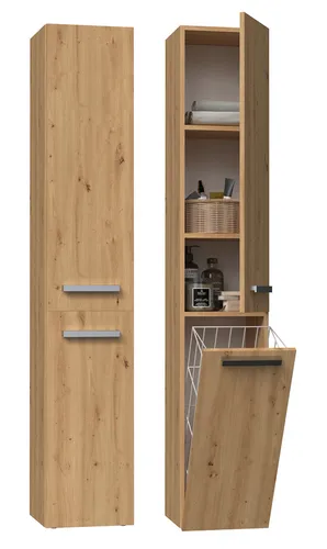 CDF Bad-Hochschrank NEL IV | Eiche Artisan - Hoch- & Midischränke fürs Bad mit geräumigen Einlegeböden und stilvollen Griffen, ideal für moderne Badezimmer und einfache Montage.