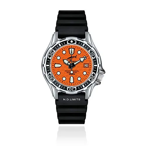 CHRIS BENZ DEEP 500M Automatic Taucheruhr mit schwarzem Kautschukband, Korallenorange