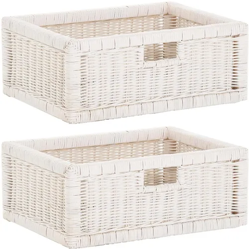 Set/2 Stabiler Regalkorb aus Rattan (Weiß) in weiß von Krines Home