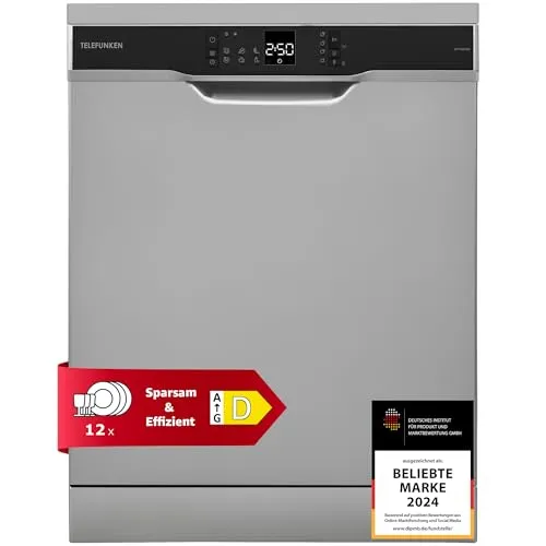 Telefunken GFS6012DI Geschirrspüler, 60 cm - Effizienter freistehender Geschirrspüler mit 12 Maßgedecken und leisen 45 dB. AquaStop-Schutz und höhenverstellbare Körbe sorgen für Sicherheit und Flexibilität.