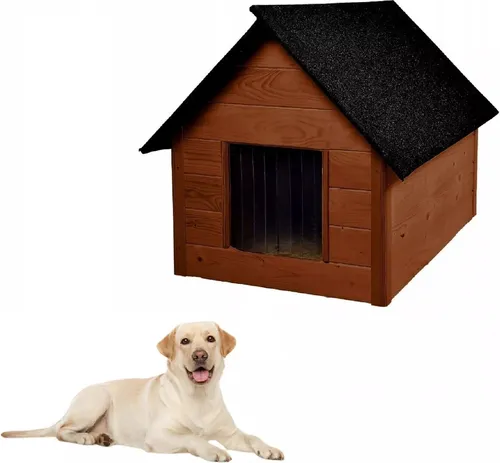 QLS Isolierte Hundehütte aus Holz 101x69 cm - Winterfest & Komfortabel - Hundehütte aus Holz, isoliert für optimalen Kälteschutz. Ideal für das ganze Jahr, mit robusten Wänden und zusätzlichem Vorhang für Windschutz.