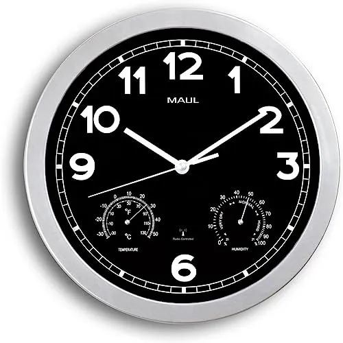 Maul Wanduhr Mauldrive Funkuhr mit Hygrometer, Ø 30 cm - Wohnaccessoires mit analoger Funkuhr, Thermo-Hygrometer und automatischer Zeitumstellung. Ideal für präzise Temperatur- und Feuchtigkeitsmessung in jedem Raum.