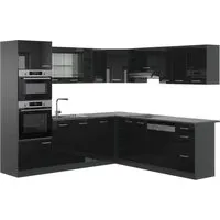 Vicco Winkelküche R-Line, Schwarz Hochglanz/Anthrazit in schwarz von Vicco