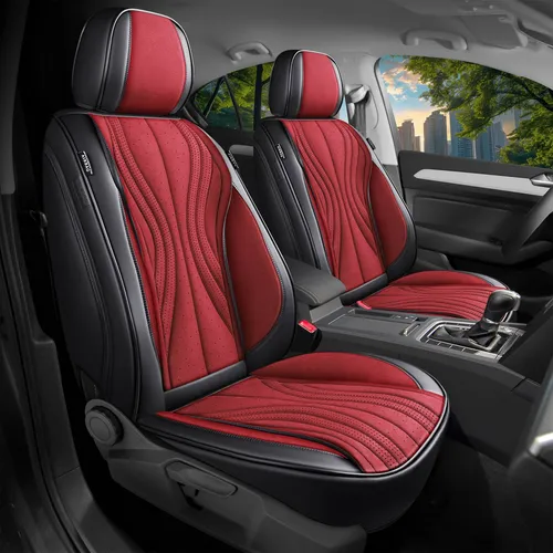 Jeep Wrangler JK Schonbezüge Schwarz/Rot M2 (2007-2018) - Hochwertige Sitzbezüge für Jeep Wrangler JK, atmungsaktiv und abwaschbar. Ideal für vordere Schalensitze, mit Airbag-Naht für optimale Sicherheit.