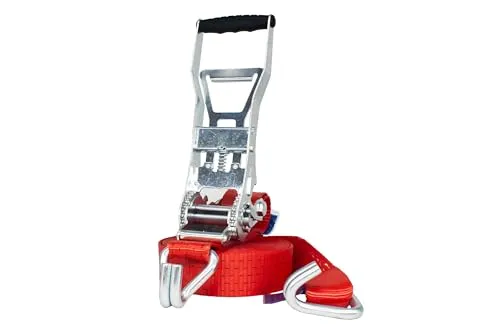 Lasiprofi Ergo-Zurrgurt 50 mm | 10 m Länge | Doppelsitzhaken | Schwerlastgurt STF 500 daN | Farbe rot| Ratschengurt | Langhebelratsche | Spannratsche