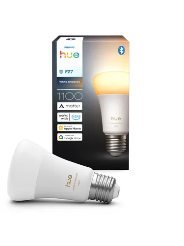 Philips Hue Smart LED A60 Lampe - White Ambiance, E27, dimmbar - Energiesparlampen mit überdurchschnittlichem CCT-Bereich für natürliches Tageslicht und stufenloses Dimmen von 0,2 % bis 100 % - kompatibel mit Alexa, Google Assistant und Apple Home.