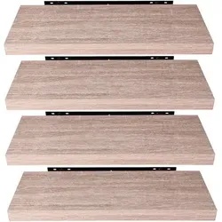 EUGAD 4er-Set Wandregal Hängeregal, Holz Board, Sonoma Eiche, 80x23x3,8 cm - Braun