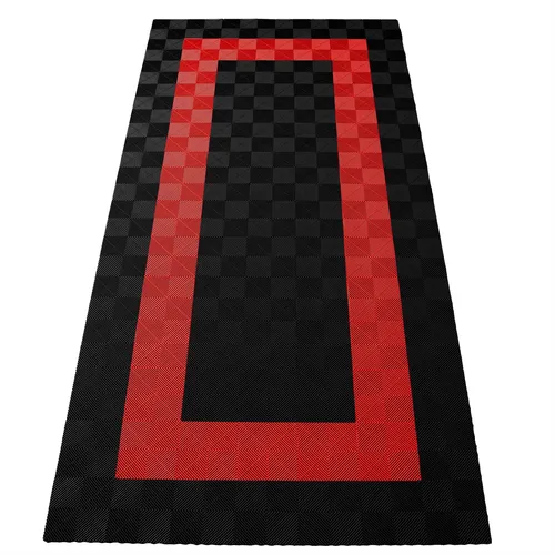 RAMROXX Performance Bodenfliesen Set 2,8mx5,6m in Schwarz Rot - Bodenfliesen für Garagen, langlebig und pflegeleicht, ideal für einen stilvollen und funktionalen Garagenboden.