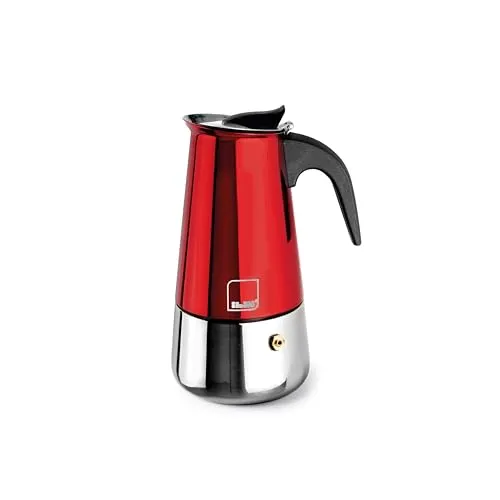 IBILI Moca Rosso Espressomaschine – 6 Tassen Edelstahl - Espressokocher, induktionsgeeignet mit elegantem Design und einfacher Reinigung, ideal für perfekten italienischen Kaffee.