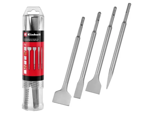 EINHELL SDS-Plus Meißel-Set 247205, 4-teilig - 250 mm - Holzwerkzeuge: Vielseitiges 4-teiliges Meißel-Set für Abbruch- und Renovierungsarbeiten, gefertigt aus langlebigem 40Cr Stahl, inklusive praktischer Aufbewahrungslösung.