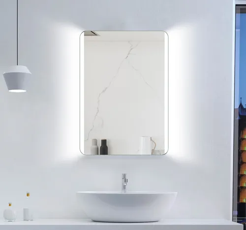 Badspiegel mit LED Beleuchtung 50 x 70 cm Talos in silber von Talos