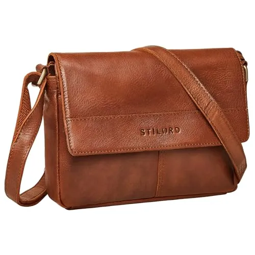 STILORD 'Miley' Elegante Kleine Umhängetasche Damen Leder Handtasche Cognac Ledertasche Klein Echtleder Damenhandtasche Crossbody Bag Schultertasche mit Reißverschluss