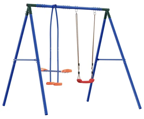 vidaXL Outdoor Schaukelrahmen mit Gleiter für bis zu 3 Kinder - Modernes Schwinggestell für den Garten, robust und wetterfest. Mit höhenverstellbarem Sitz und Gleiter für gemeinsames Spiel. Perfekt für stundenlangen Spaß im Freien!